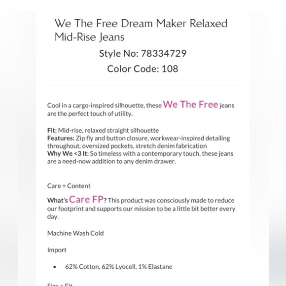 Free People We The Free "Dream Maker" Relaxed
Mid-Rise Jeans! Runs big. Size 29 - Picture 5 of 5